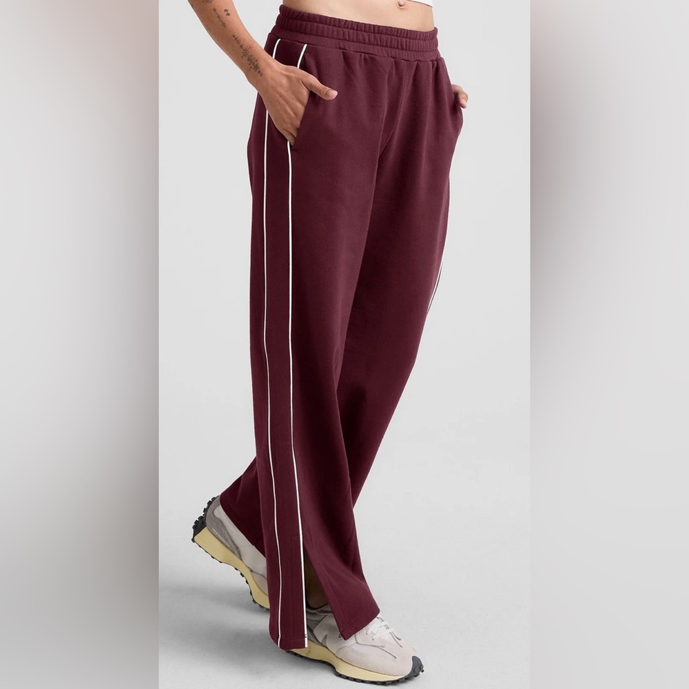 Beyond Yoga Maroon Joggers with White Stripes